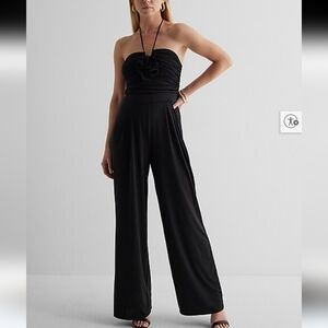 Express Halter Rosette Bodice Jumpsuit Wide-leg Sleeveless Formal Romantic Small